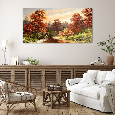 Bild auf glas drucken Herbstlandschaft mit einem Fluss