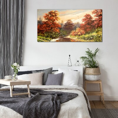 Bild auf glas drucken Herbstlandschaft mit einem Fluss