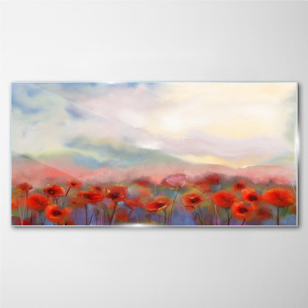 Glasbild Abstrakte Blumen Mohn