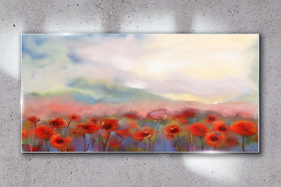 Glasbild Abstrakte Blumen Mohn