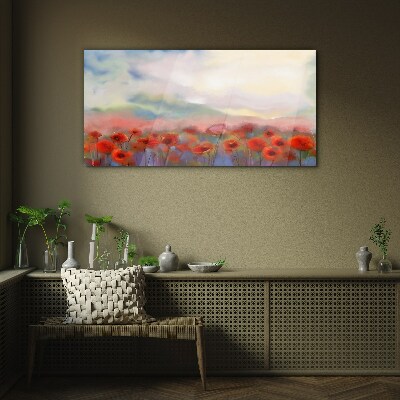 Glasbild Abstrakte Blumen Mohn