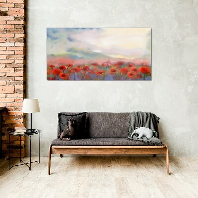 Glasbild Abstrakte Blumen Mohn