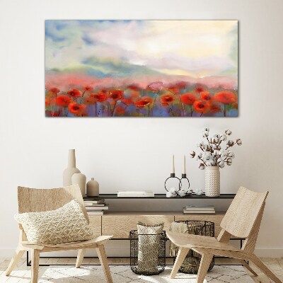 Glasbild Abstrakte Blumen Mohn