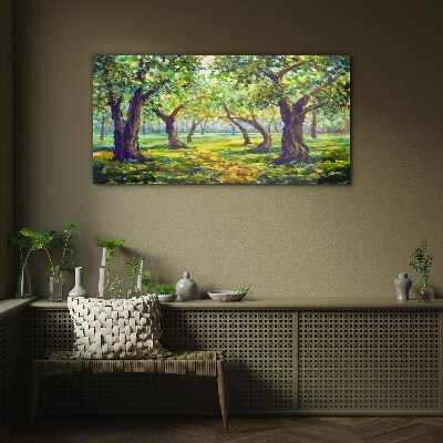 Glasbild Grüner Hain in den Sonnenstrahlen