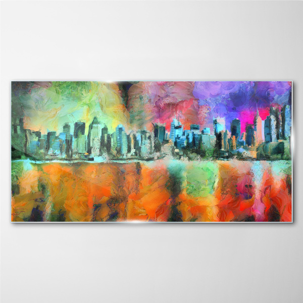 Glasbild Farbenfrohe Skyline-Landschaft
