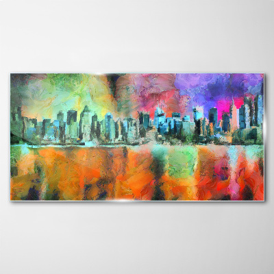 Glasbild Farbenfrohe Skyline-Landschaft
