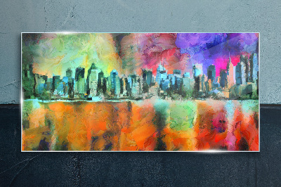 Glasbild Farbenfrohe Skyline-Landschaft
