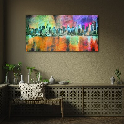 Glasbild Farbenfrohe Skyline-Landschaft