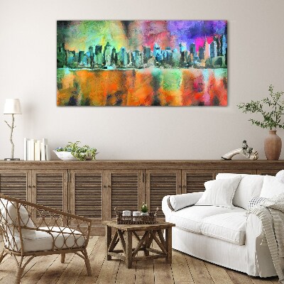 Glasbild Farbenfrohe Skyline-Landschaft