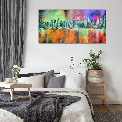Glasbild Farbenfrohe Skyline-Landschaft
