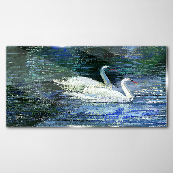 Glasbild Ruhiges Wasser mit Schwänen
