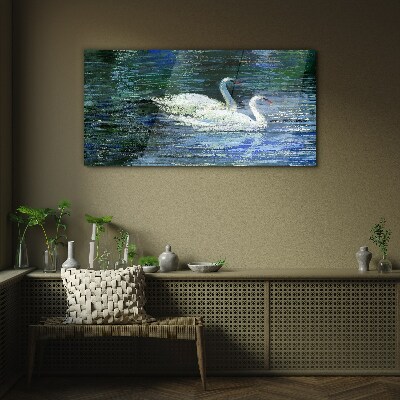Glasbild Ruhiges Wasser mit Schwänen
