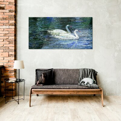 Glasbild Ruhiges Wasser mit Schwänen