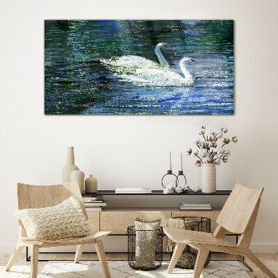 Glasbild Ruhiges Wasser mit Schwänen