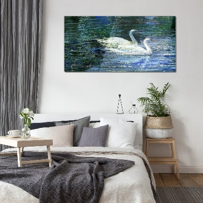 Glasbild Ruhiges Wasser mit Schwänen