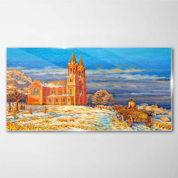 Glasbild Winterlandschaft mit Kirche