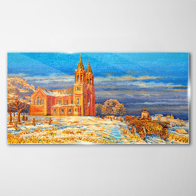 Glasbild Winterlandschaft mit Kirche