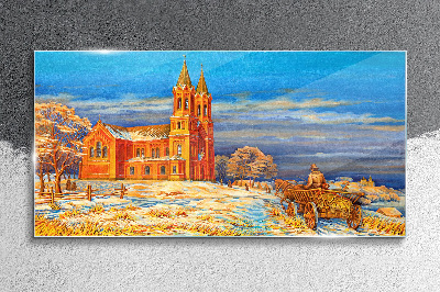 Glasbild Winterlandschaft mit Kirche