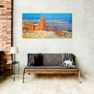 Glasbild Winterlandschaft mit Kirche