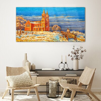 Glasbild Winterlandschaft mit Kirche
