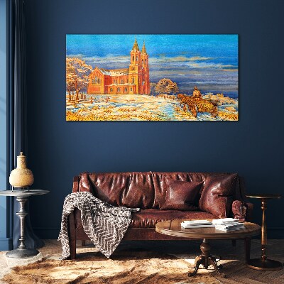 Glasbild Winterlandschaft mit Kirche