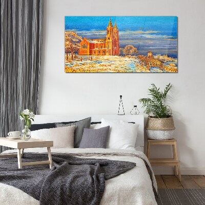 Glasbild Winterlandschaft mit Kirche