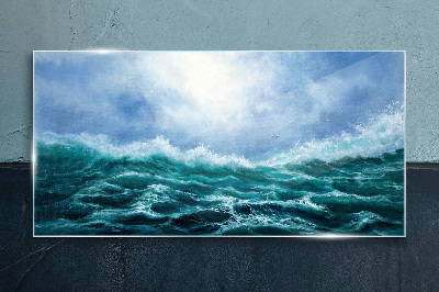 Glasbild Stürmisches Meer in Blautönen