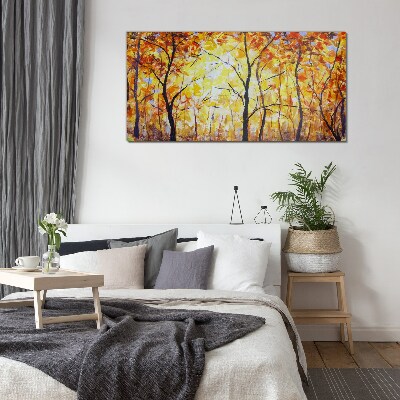 Glasbild Goldener Herbst im Wald