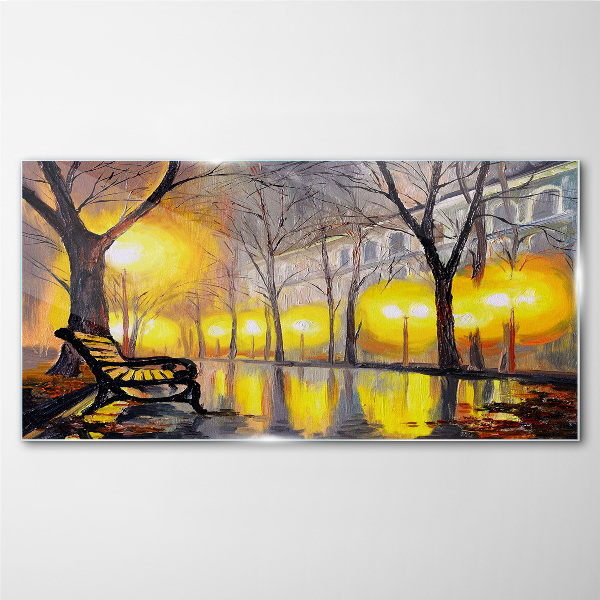 Glasbild Goldene Lichter im Park