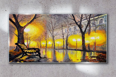 Glasbild Goldene Lichter im Park