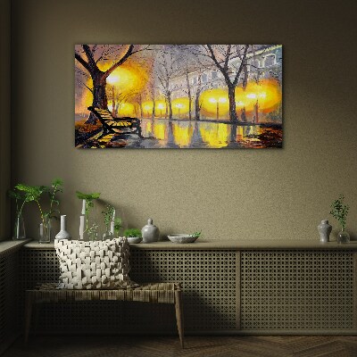 Glasbild Goldene Lichter im Park
