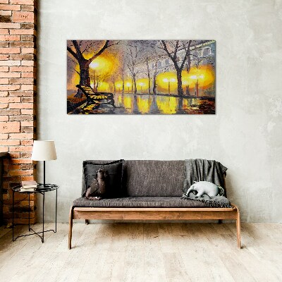 Glasbild Goldene Lichter im Park