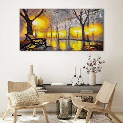 Glasbild Goldene Lichter im Park