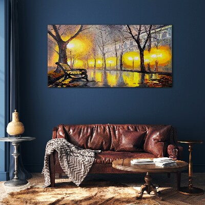 Glasbild Goldene Lichter im Park