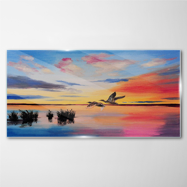Bild auf glas Sonnenuntergang über dem See