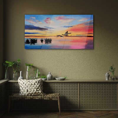Bild auf glas Sonnenuntergang über dem See