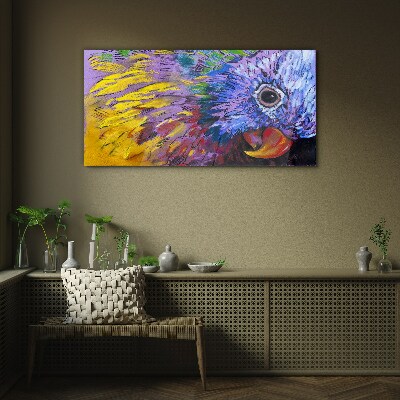 Foto glasbild Buntes Porträt eines Papageis