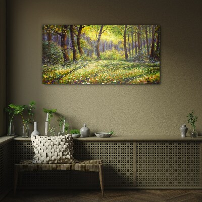 Bild auf glas Goldenes Licht im Waldhain