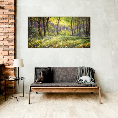 Bild auf glas Goldenes Licht im Waldhain
