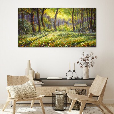 Bild auf glas Goldenes Licht im Waldhain