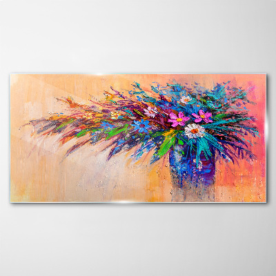Glasbild Bunte Blumen in einer Vase