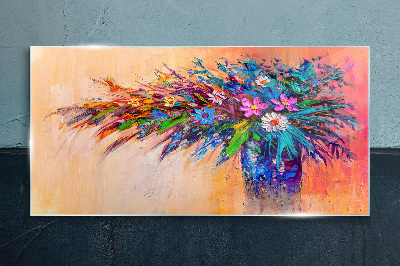 Glasbild Bunte Blumen in einer Vase