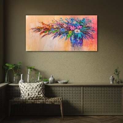 Glasbild Bunte Blumen in einer Vase