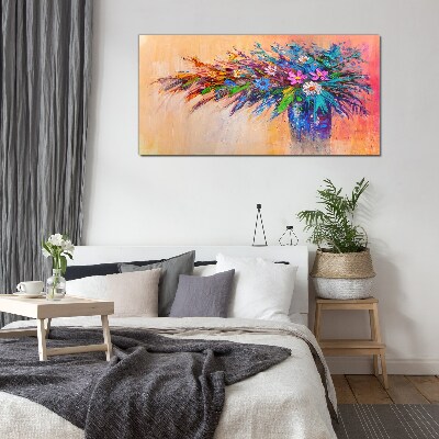 Glasbild Bunte Blumen in einer Vase
