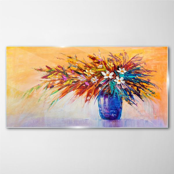Glasbild Bunter Blumenstrauß in einer Vase