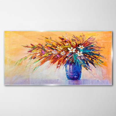 Glasbild Bunter Blumenstrauß in einer Vase
