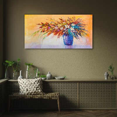 Glasbild Bunter Blumenstrauß in einer Vase