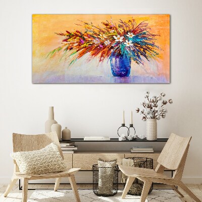 Glasbild Bunter Blumenstrauß in einer Vase
