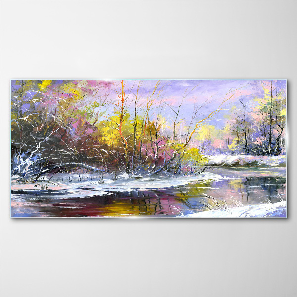 Bild auf glas drucken Winterlandschaft mit einem Fluss