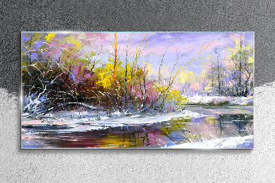 Bild auf glas drucken Winterlandschaft mit einem Fluss